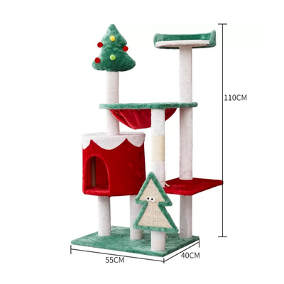 Christmas Cat Tree 110cm – Festive Multi-Level Tower with Condo, Tree Toppers & Toys