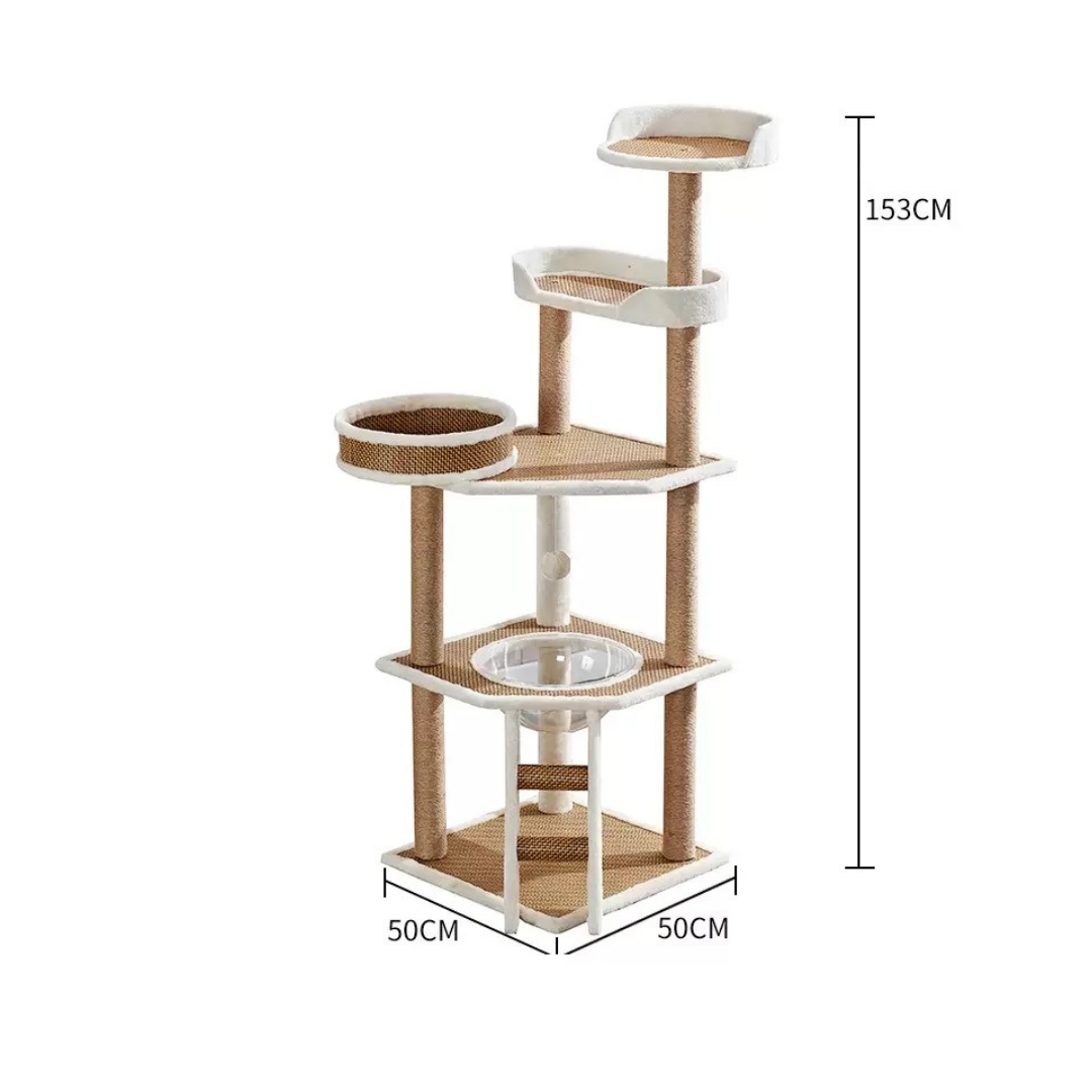 Modern Multi-Level Cat Tree Tower with Clear Perch &amp; Cozy Basket