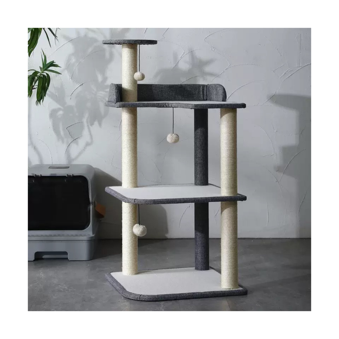 Hoopet Pet Striped Carpet 3 Tier Climbing Frame (Gray)