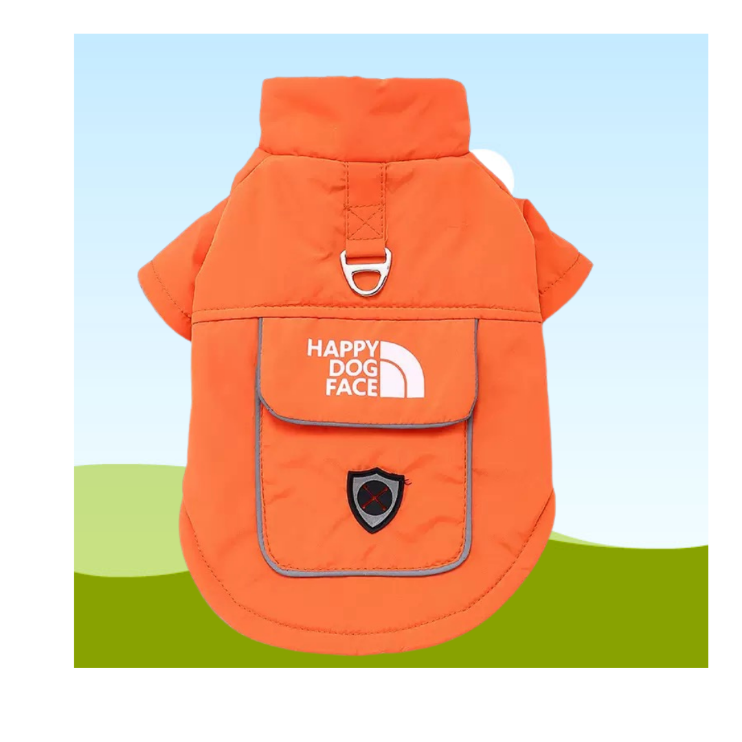 "Happy Dog Face" Orange Pet Puffer Vest