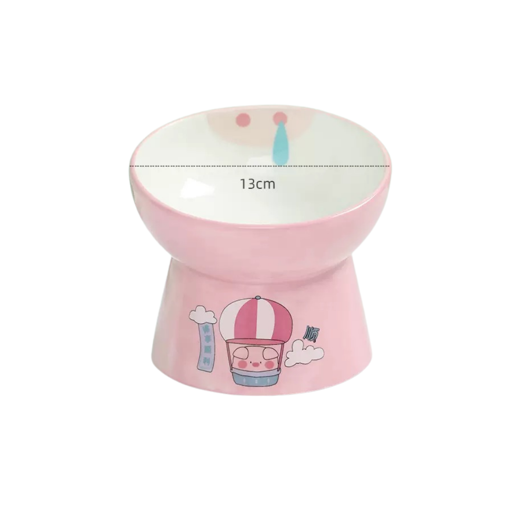 Cute Piggy High Footed Ceramic Pet Bowl 