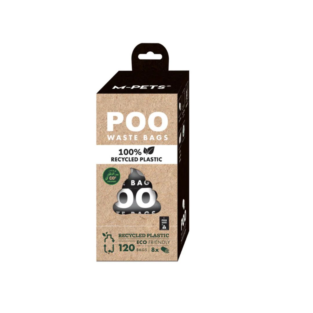 POO 100% Recycled Plastic Dog Waste Bags (120 bags) -  Unscented 8 rolls