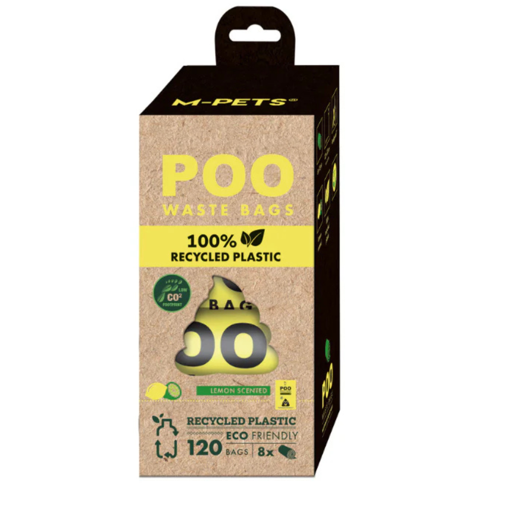 POO 100% Recycled Plastic Dog Waste Bags (120 bags) - Lemon Scented 8 rolls