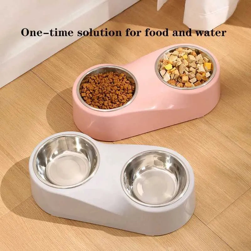 Grey Dual Stainless Steel Pet Bowls