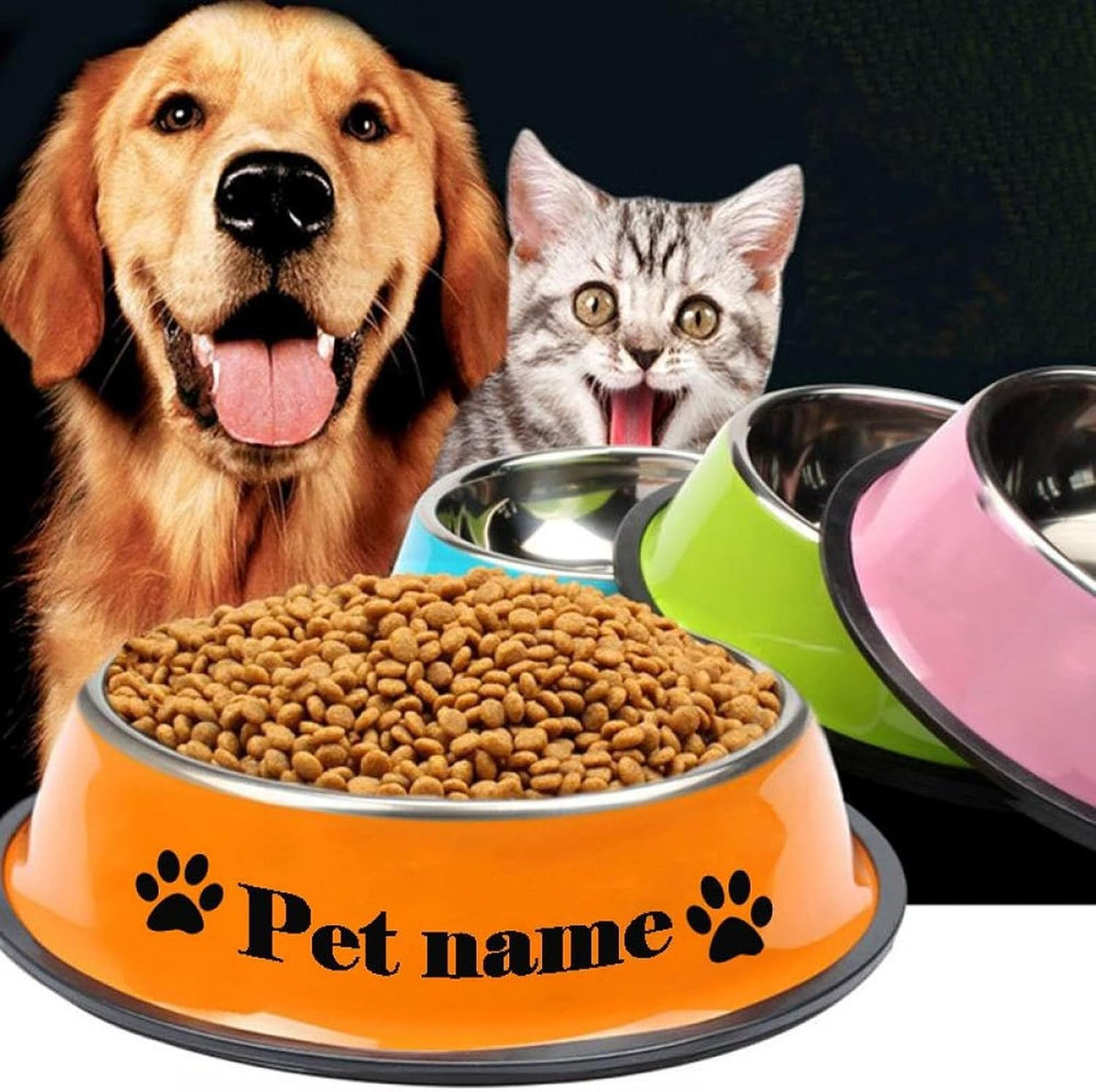 Macaroon Cartoon Stainless Steel Dog Bowl 30 cm