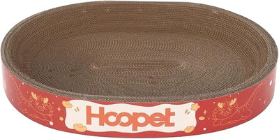 Cat scratcher with 'Hoopt' branding on a red background