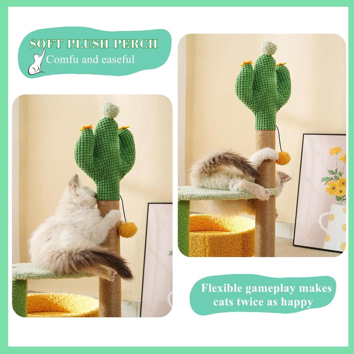 Modern Cactus Cat Tree with Scratcher 40*78cm