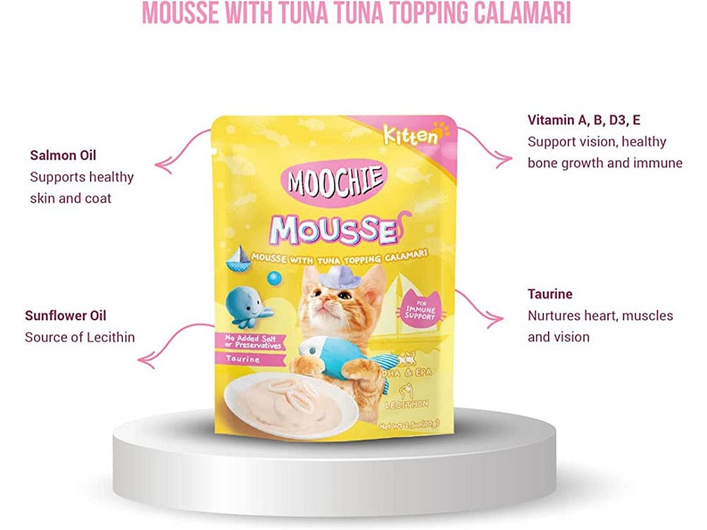 Moochie Kitten Tuna With Topping Calamari Mousse 12X70G. Pouch
