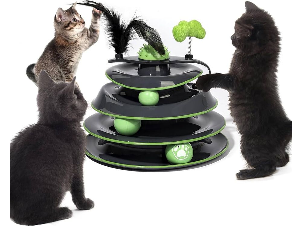 لعبة برج القلعة للقطط باللونين الأسود والأخضر