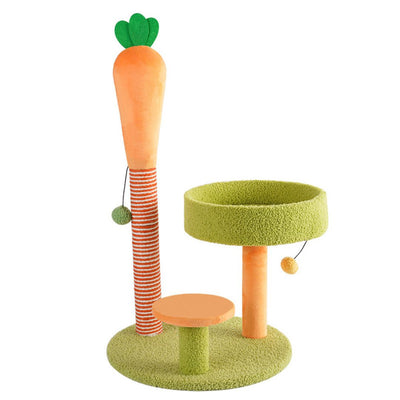 Carrot Shape Cat Climbing Frame with Scratcher &amp; Cozy Resting Spot