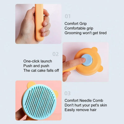 Bear Cartoon Self-Cleaning Comb Blue