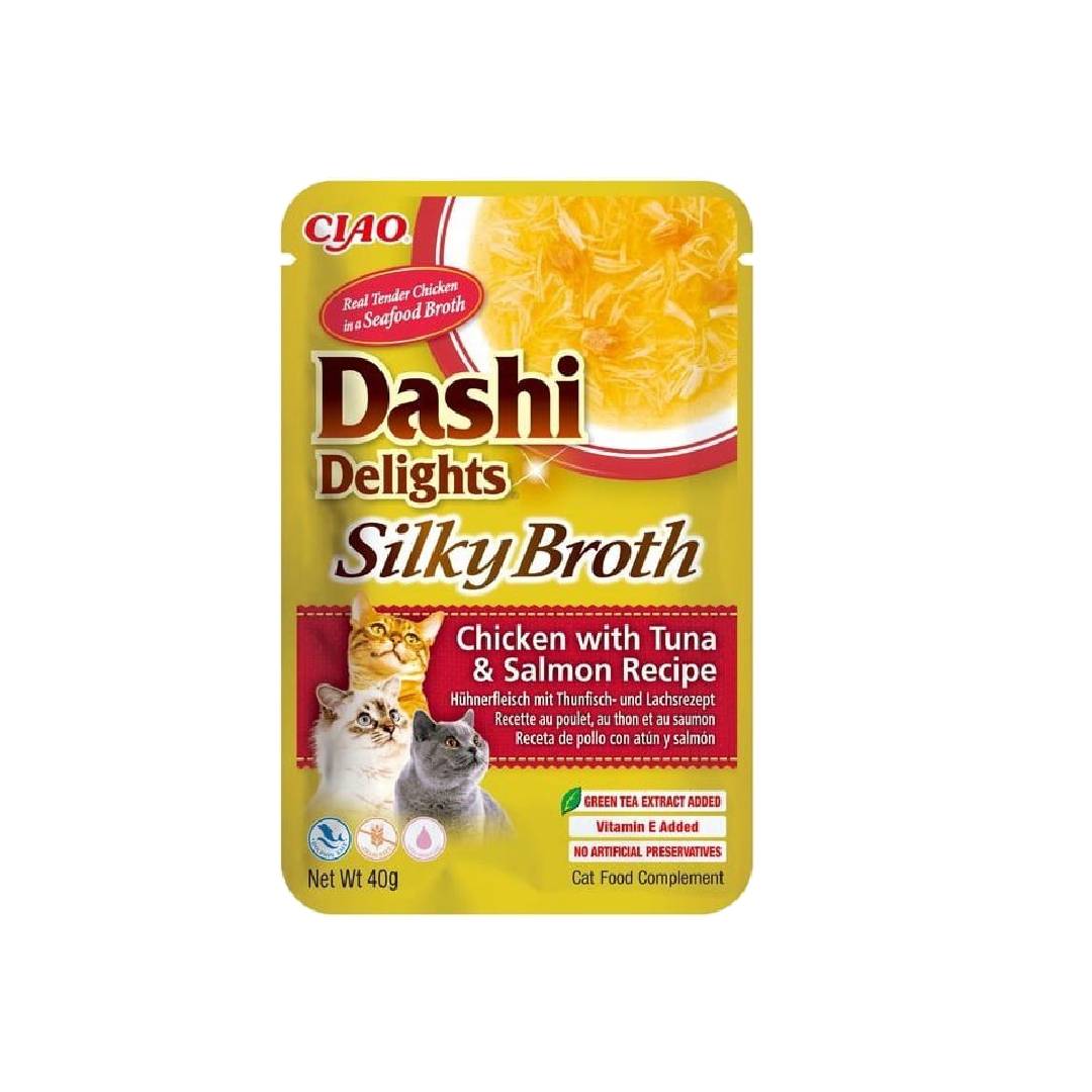 CIAO Dashi Delights Silky Broth cat food package on a white background