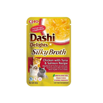 CIAO Dashi Delights Silky Broth cat food package on a white background