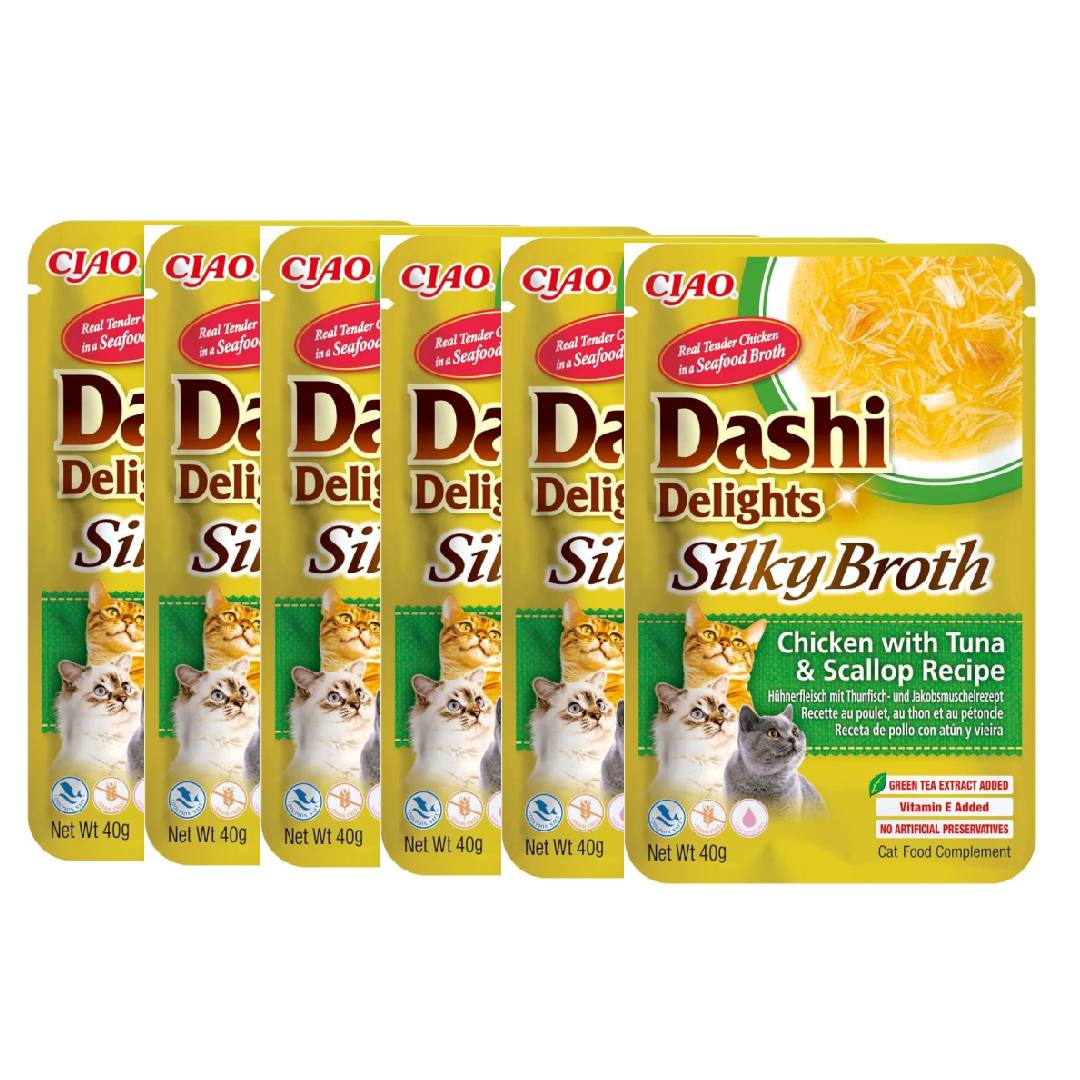 Dashi Delights Silky Broth Chicken with Tuna & Scallop Recipe 40gx6 pouches