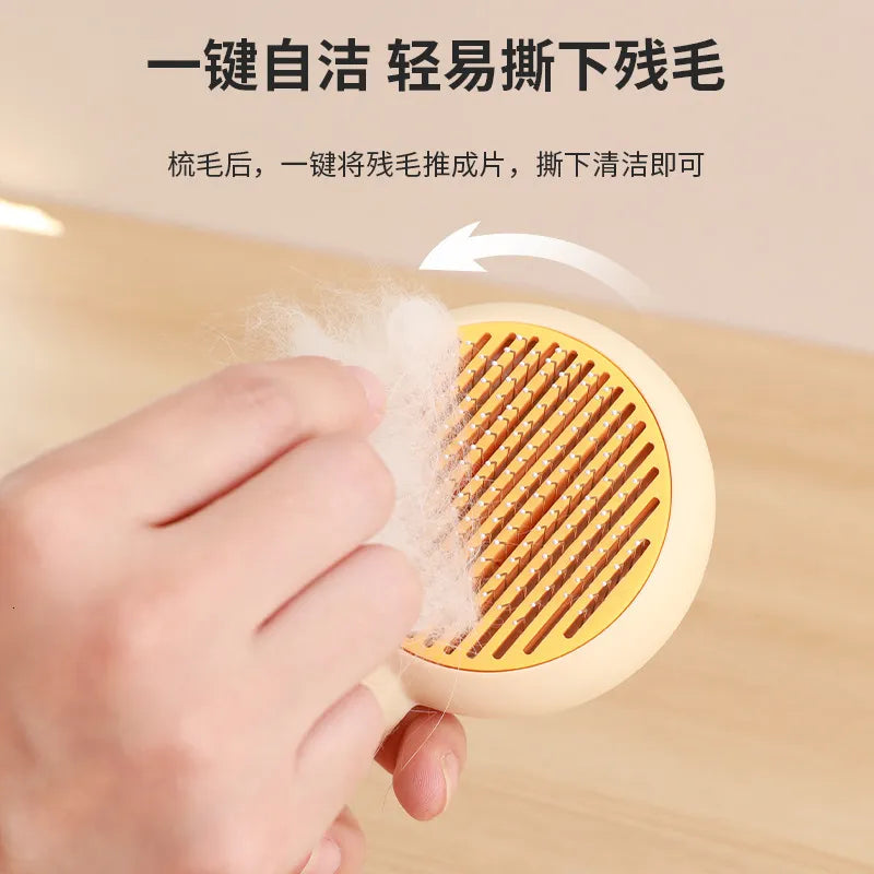 Pet Grooing Swirl Self-Cleaning Comb Beige