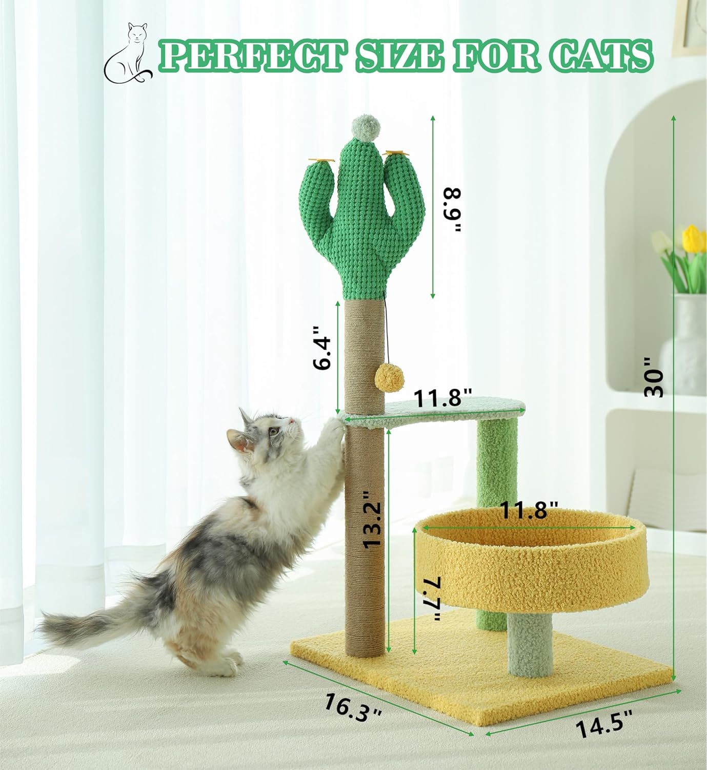 Modern Cactus Cat Tree with Scratcher 40*78cm