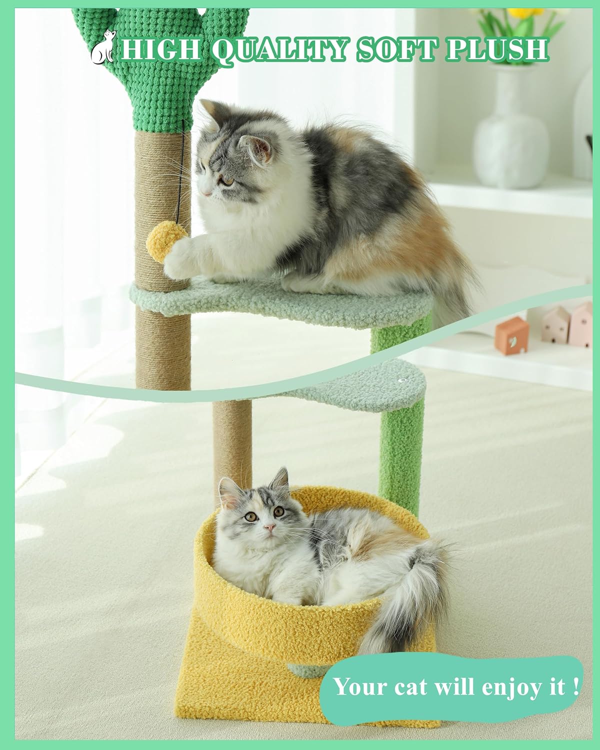 Modern Cactus Cat Tree with Scratcher 40*78cm