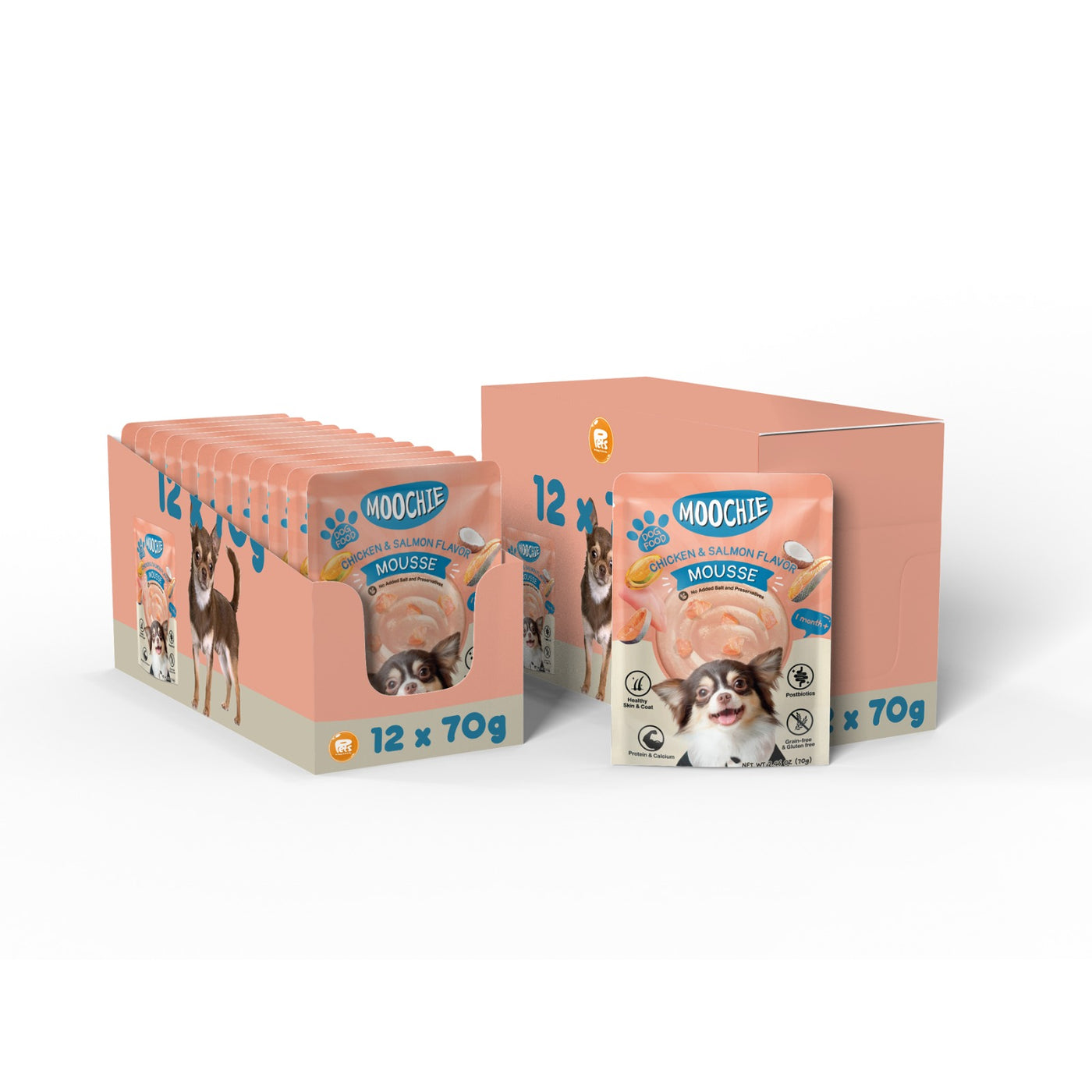 MOOCHIE MOUSSE CHICKEN & SALMON FLAVOR 12X70g