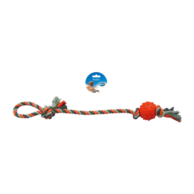 Tug Toy Knotted Cotton Pendulum & Rubber Ball 60cm grey/orange