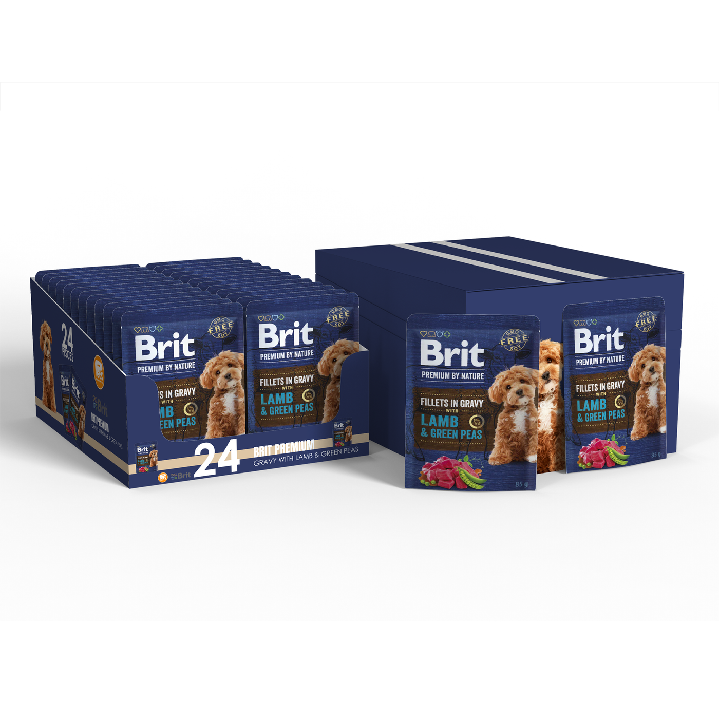 Brit Premium by Nature Dog, Fillets in Gravy with Lamb & Green Peas 24x85 g