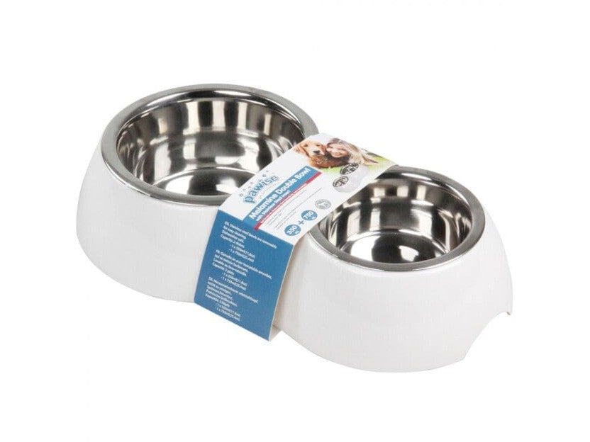 Pawise Melamine Double Bowl W/Stainless Steel 350+750Ml