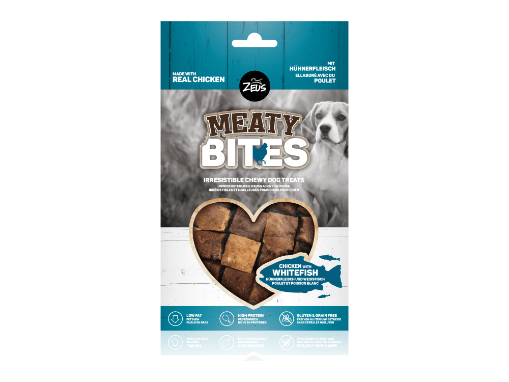 Zeus Meaty Bites Chewy Dog Treats, Chicken with Whitefish, 150g