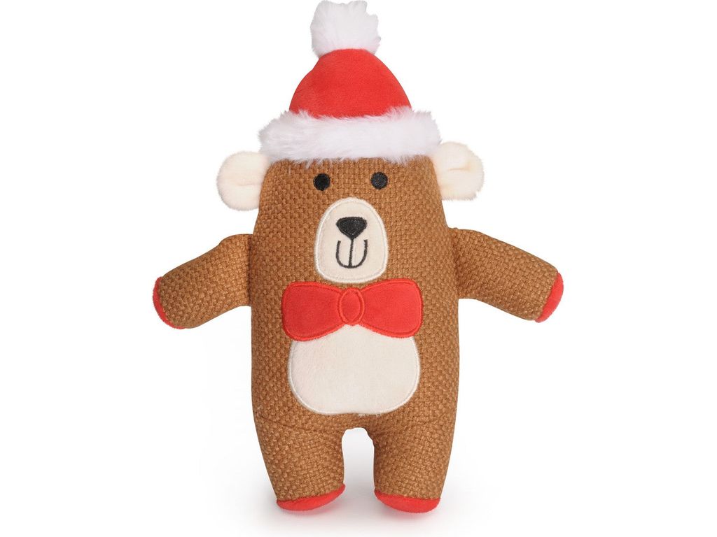 Dog toy - Teddy bear with Christmas hat, in polyester, with squeaker, 24cm