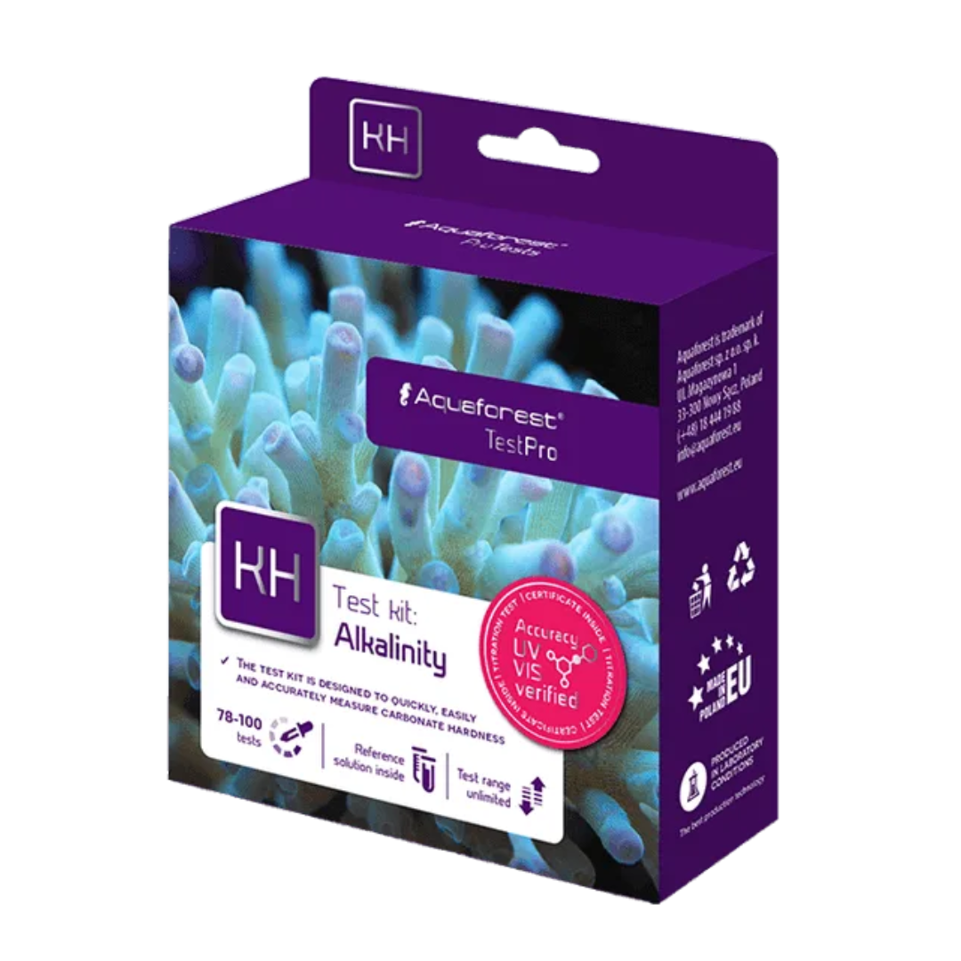 AF Test Pro KH Test Kit packaging with purple and white design on a white background