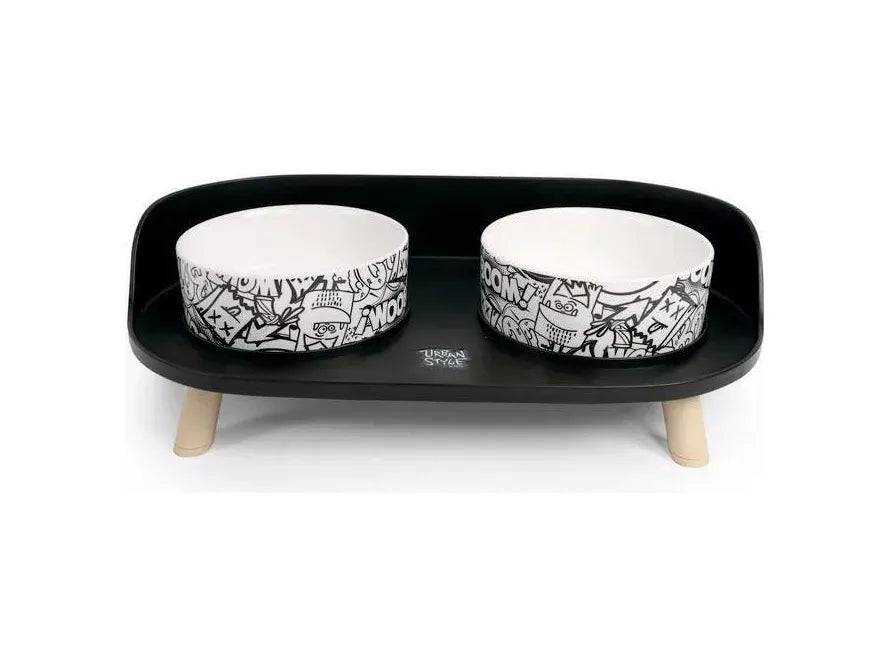 Altitude Urban Style Double Raised Pet Bowl Black&White