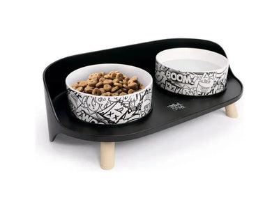 Altitude Urban Style Double Raised Pet Bowl Black&White