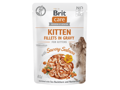 Brit Care Cat Kitten. Fillets in Gravy with Savory Salmon 85 g Front pack Image