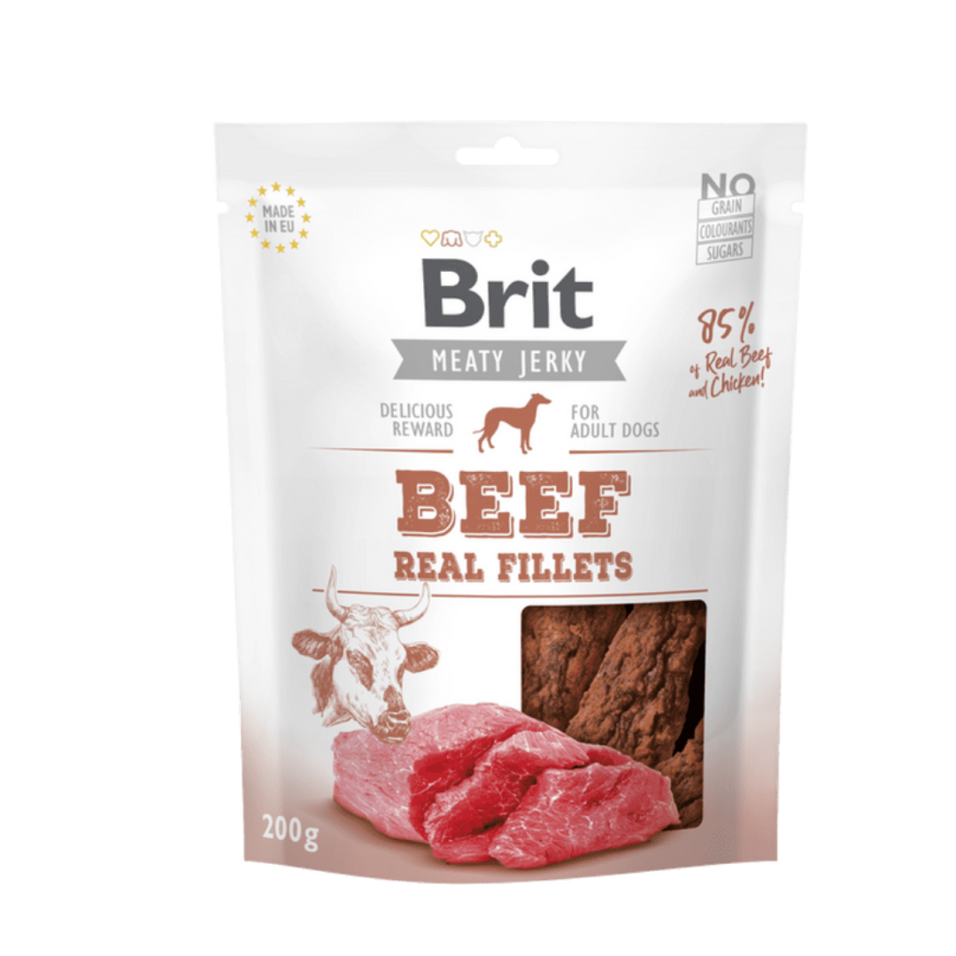 Brit Meat Jerky Snacks - Beef &amp; Chicken Protein Treats for Dogs (200g) - Grain-Free, High-Protein