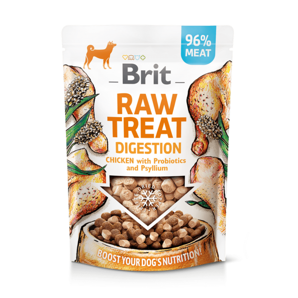 Brit Raw Treat Digestion. Freeze-dried treat and topper-Chicken with Probiotics and Psyllium. 40 g