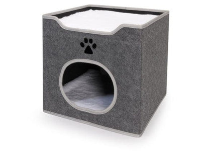 Felt Cat Bed (Polyester) - Cube - Removable Cushions - 40X40X36Cm