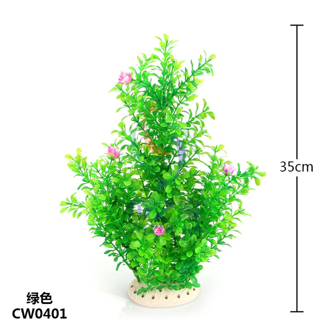 Green Aquarium Plant With Pink Flowers 35 cm