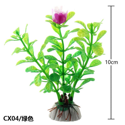 Green Artificial Aquarium Plant with Pink Flower Bud – 10cm Foreground Tank Decoration