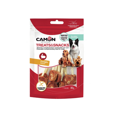 Package of Camon dog treats and snacks on a white background