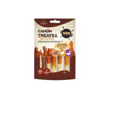 Package of Camon Treats & Snacks with BBQ flavor on a white background