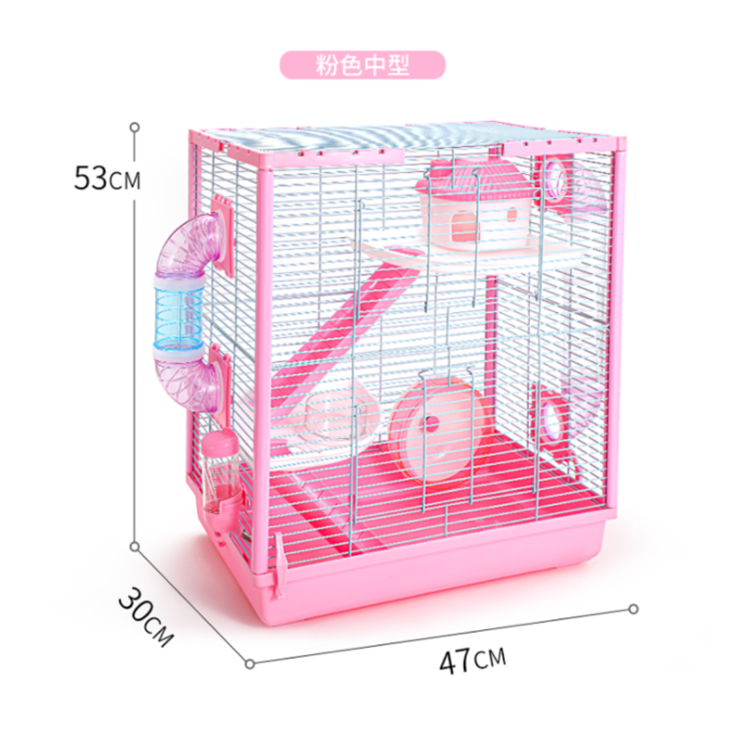Mesh 2 layers pink hamster cage 47*30*53 cm
