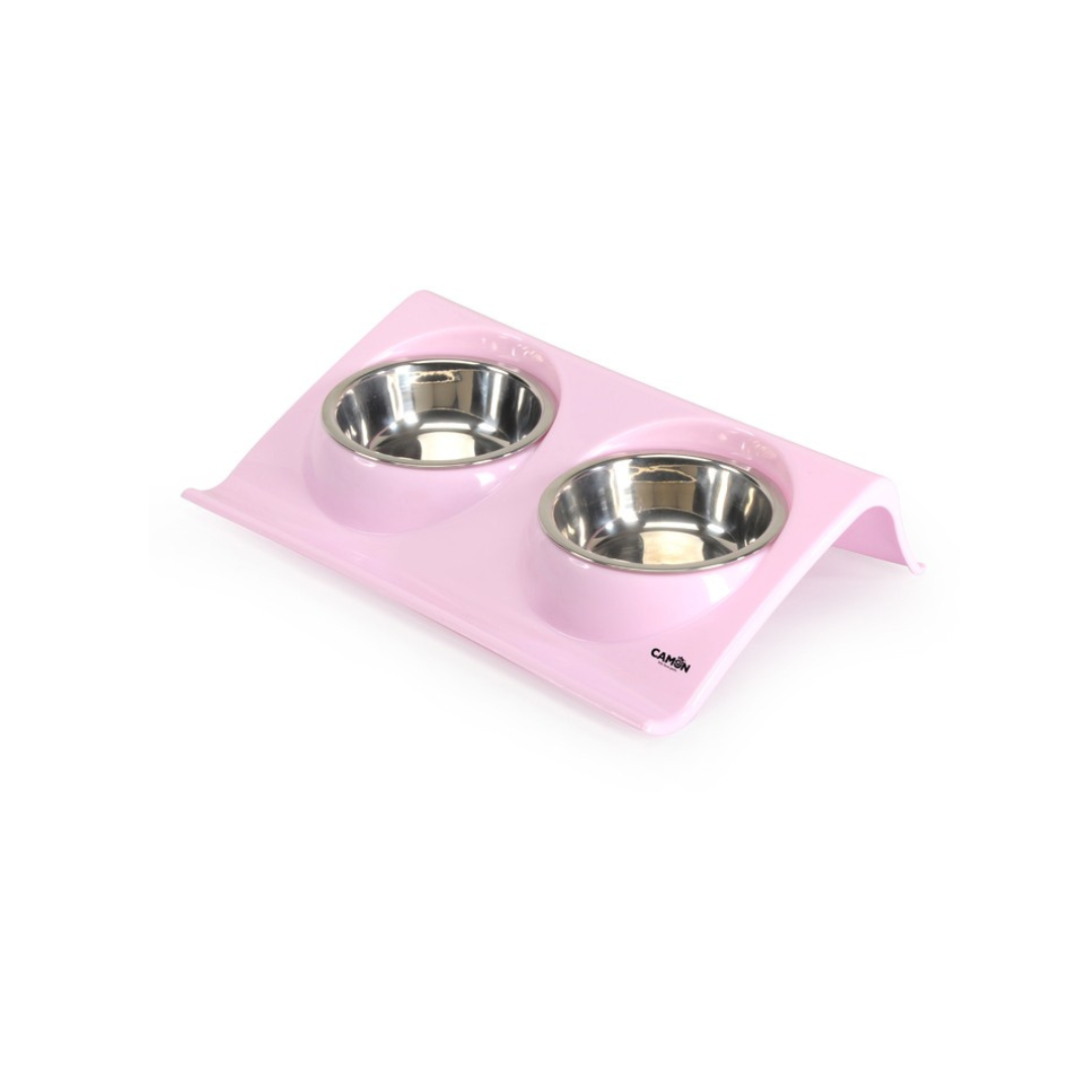 Plastic tray with 2 steel bowls (150ml) 3 colors -