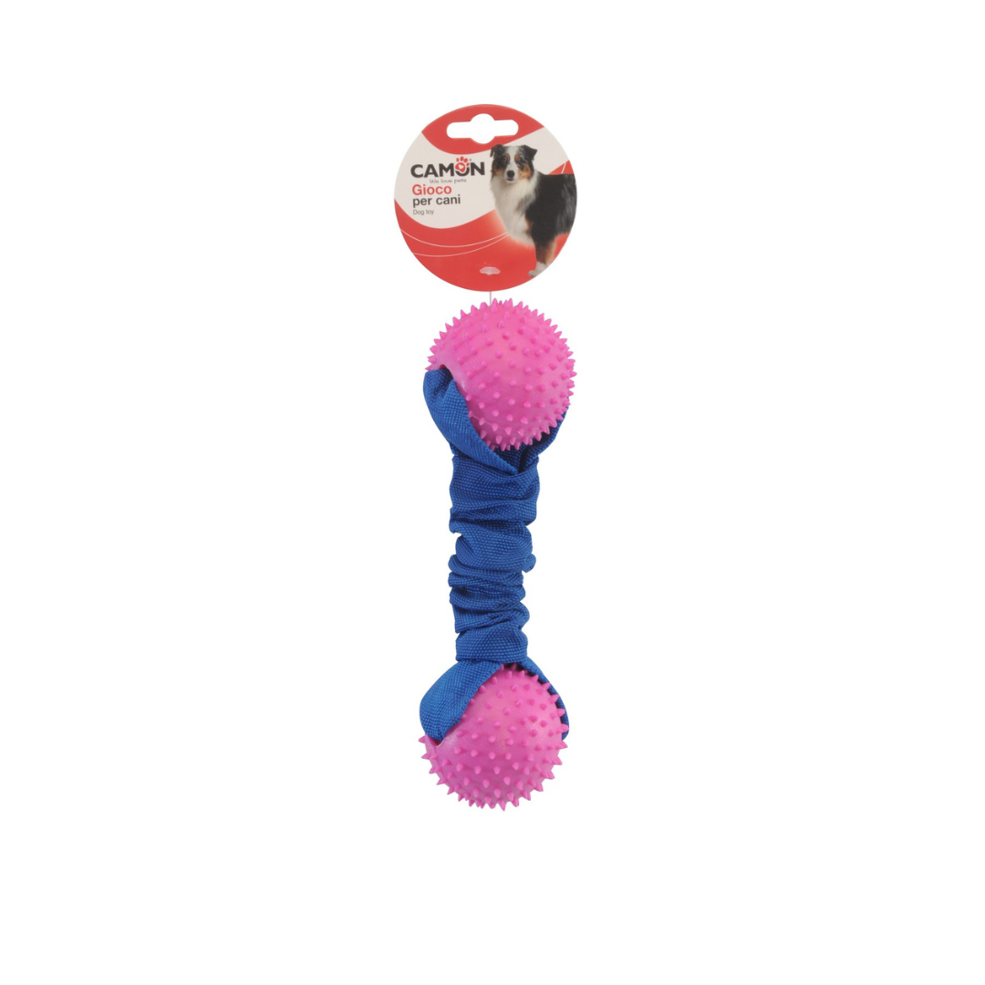 Dog toy, TPR and polyester dumbbell with two point