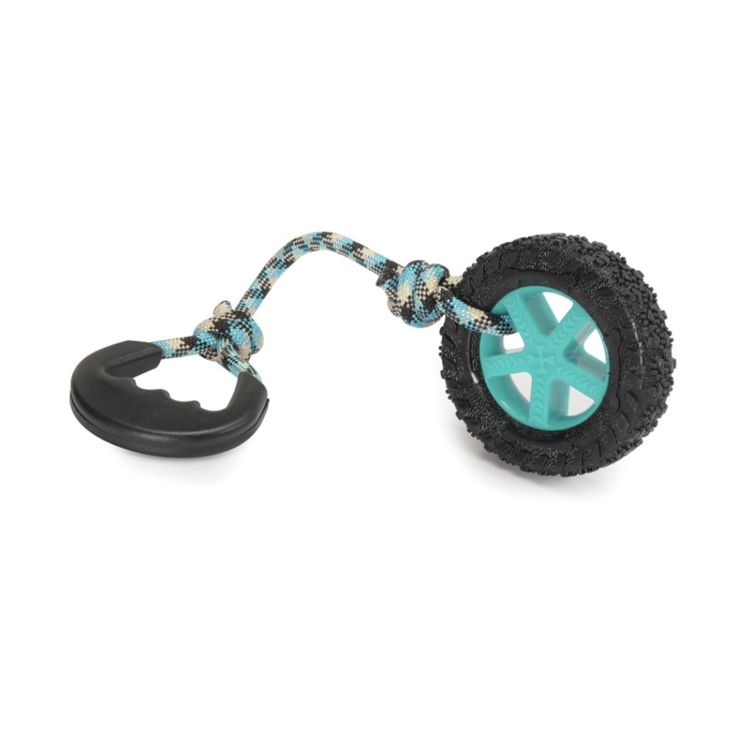 Dog toy - TPR wheel w/rope and handle, approx. 44c