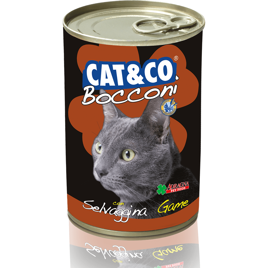 Cat & Co Bocconi - Game is a balanced meal for adult cats, featuring game meat and essential nutrients like Omega-3, Omega-6, and taurine to support heart health and a shiny coat. Ideal for cats weighing 3-5 kg, it's easy to digest and promotes overall well-being