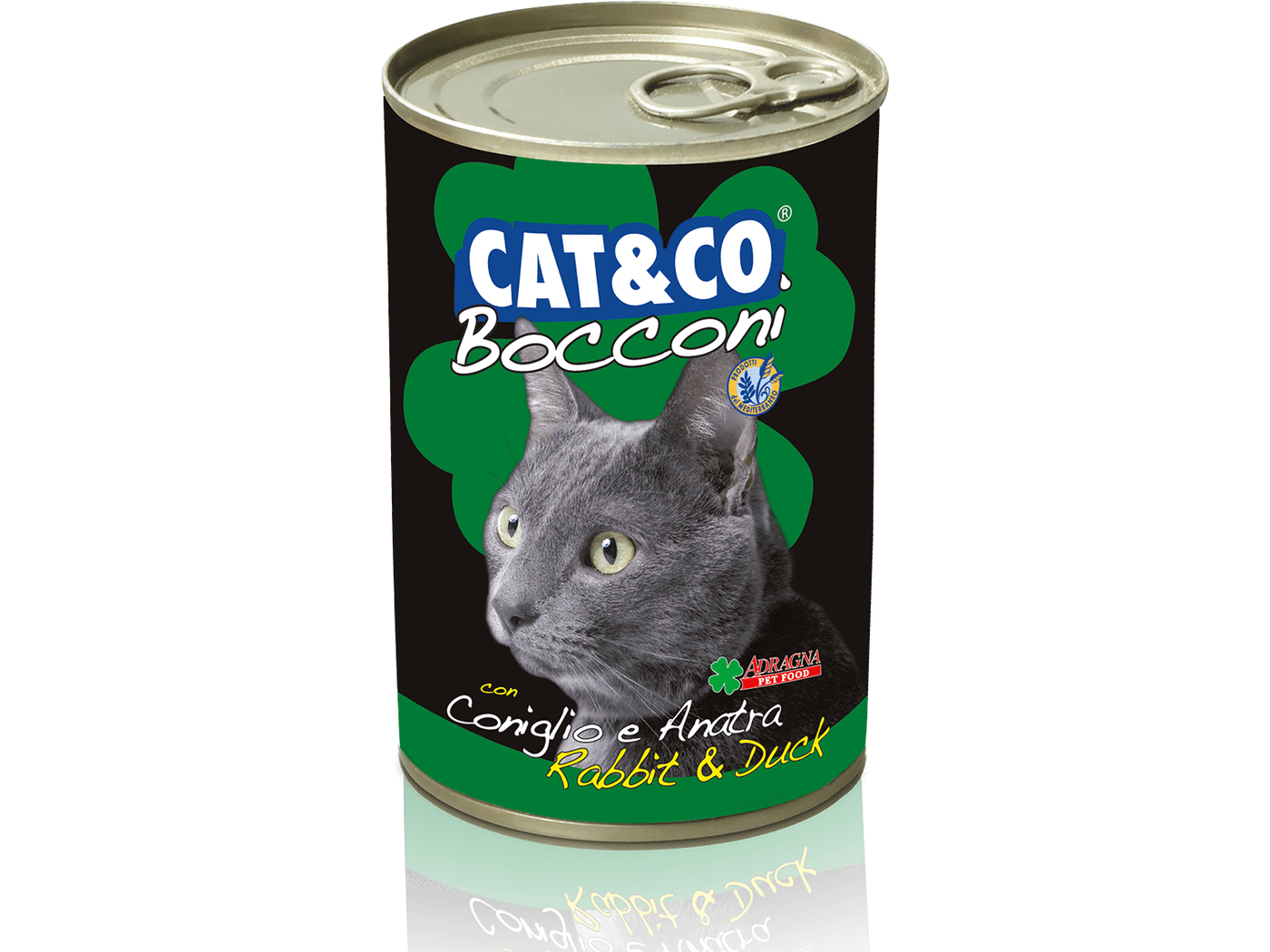 Cat&Co Bocconi Rabbit & Duck cat food is a balanced meal for adult cats. Made with high-quality rabbit and duck, it contains Omega-3, Omega-6, and taurine to support healthy skin and coat. Serve as-is according to your cat's weight for the best nutrition