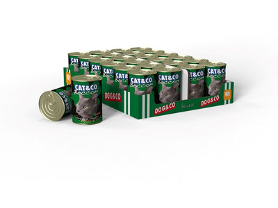 Cat&Co Bocconi Rabbit and Duck is a balanced wet food for adult cats, featuring omega-3 and omega-6 for a healthy coat and taurine for heart health. Made with quality rabbit and duck, it includes essential vitamins and minerals. Conveniently packaged in 0.4kg, it’s ready to serve with no heating needed, perfect for cats with normal activity levels