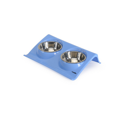 Plastic tray with 2 steel bowls (150ml) 3 colors -