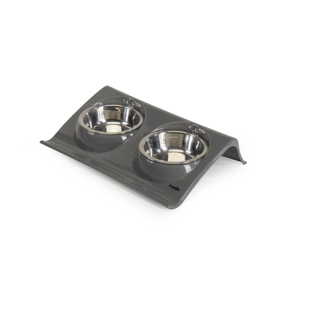 Plastic tray with 2 steel bowls (150ml) 3 colors -