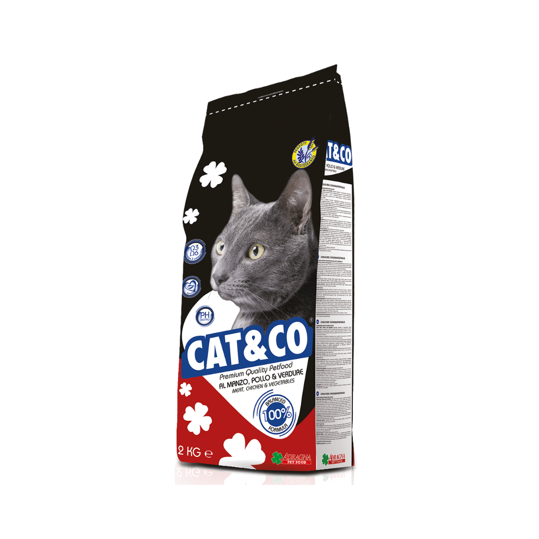 Cat & Co pet food bag with a cat illustration on a white background