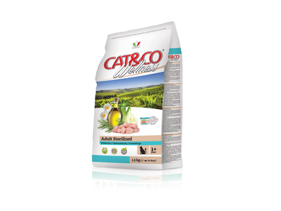 Cat&Co Wellness Adult Sterilized with Chicken and Barley is a nutritious dry food for adult sterilized cats. Made in Italy, it supports healthy weight, urinary health, and a shiny coat