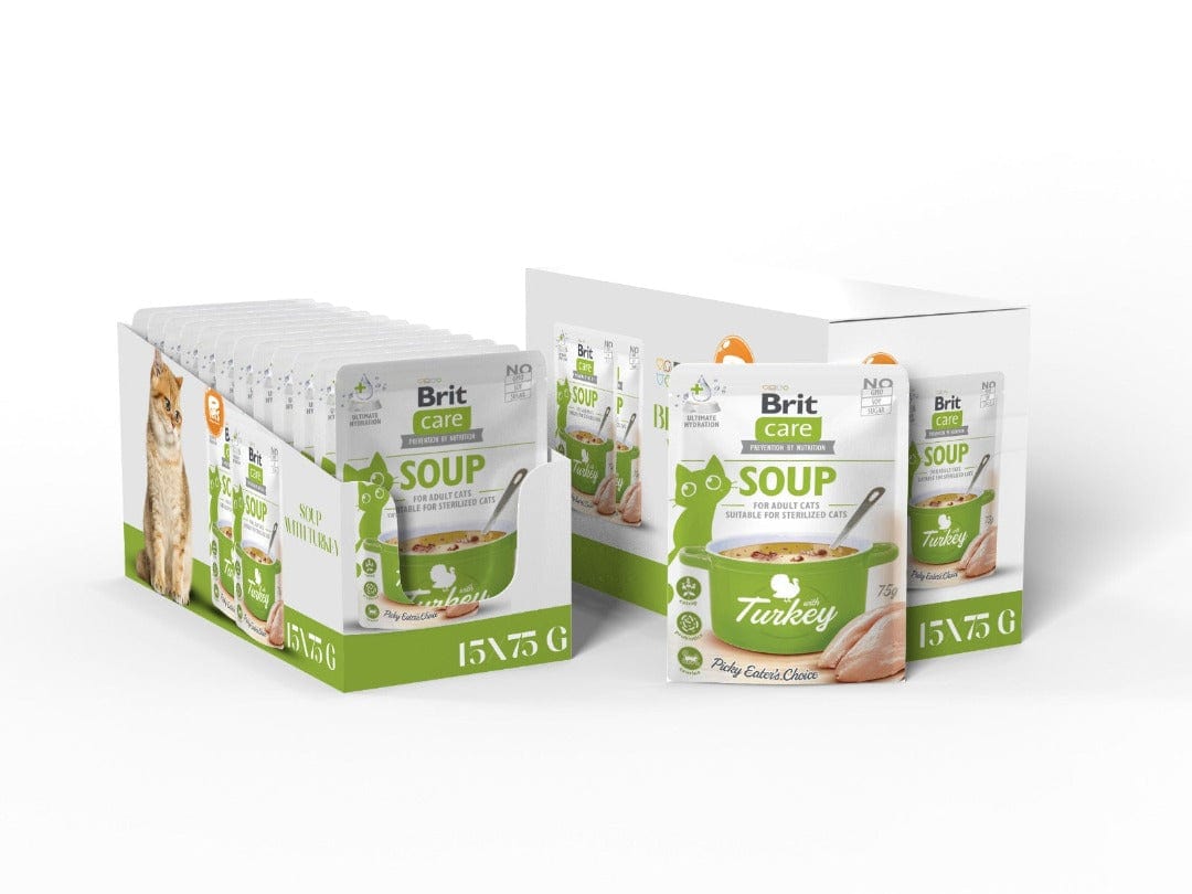 Brit Care Cat Soup with Turkey - a nutritious and tasty treat made with chicken and turkey, packed with moisture and essential nutrients for a healthy cat